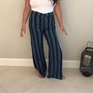 Free People blue strip wide legged pant
